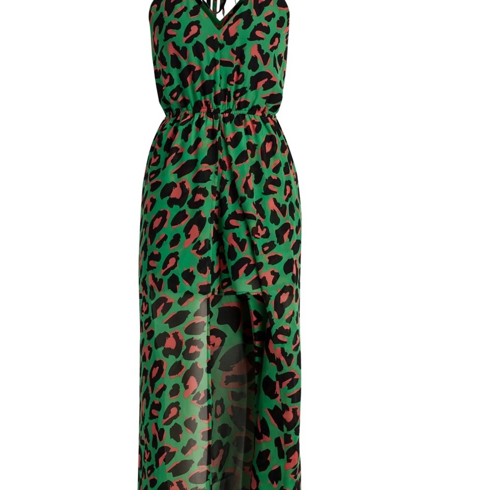 Green Leopard Print Romper Maxi Dress